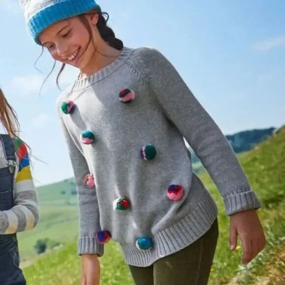 Mini Boden Grey Pom Pom Sweater, Size 13/14 - Picture 1 of 5